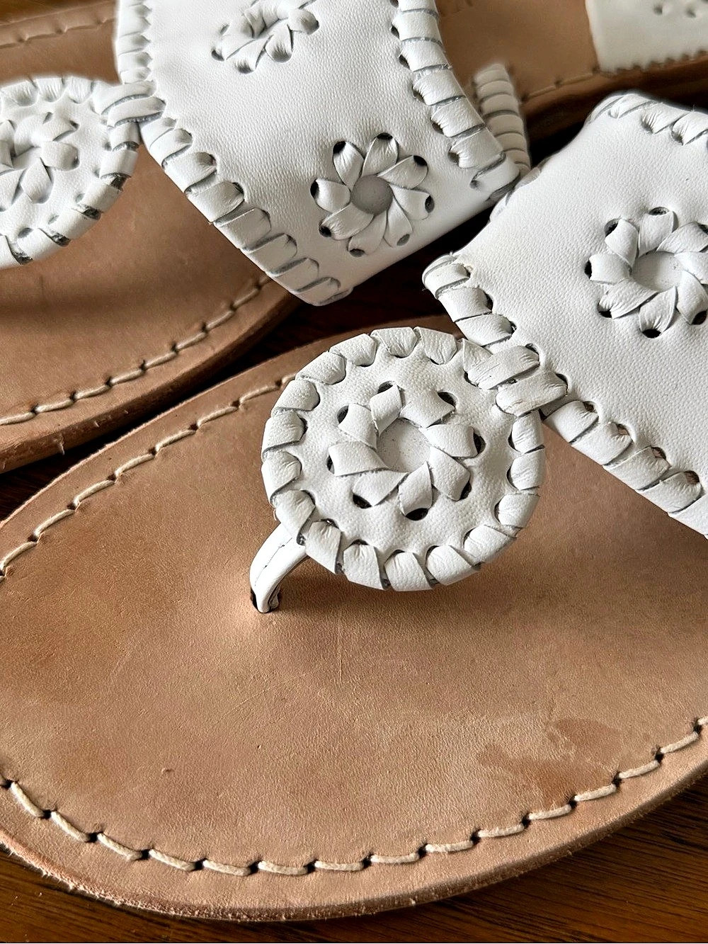 Jack Rogers Laurin Flat Sandal Floral Leather Sandals White & Brown US 8